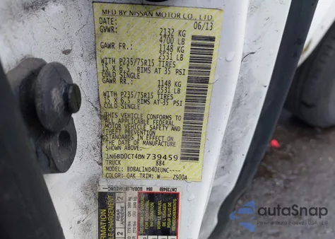 2013 Nissan Frontier S z USA, uszkodzony, nr VIN 1N6BD0CT4DN739459